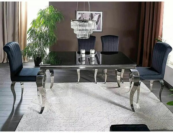 Masa PRINCE, negru/crom, sticla securizata/metal, 150x90x75 cm