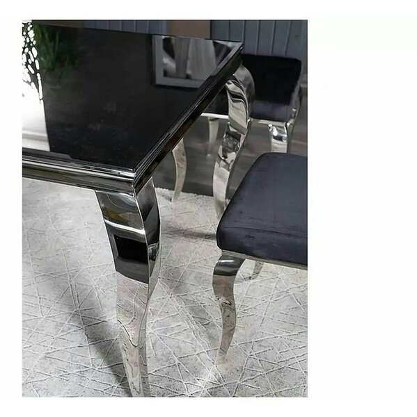 Masa PRINCE, negru/crom, sticla securizata/metal, 150x90x75 cm