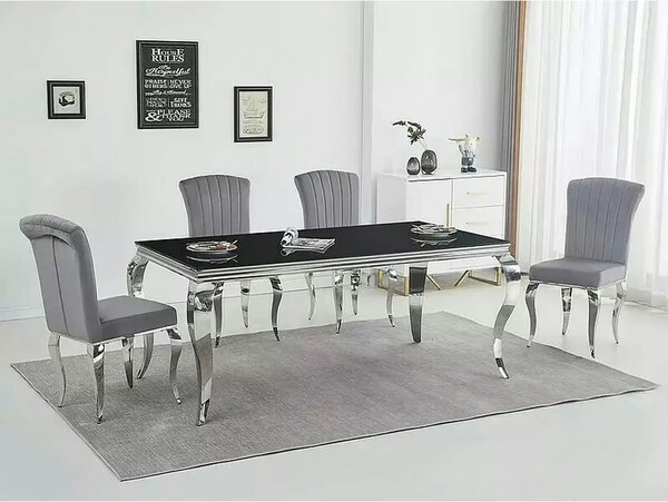 Masa PRINCE, negru/crom, sticla securizata/metal, 150x90x75 cm