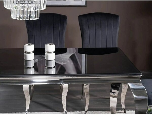 Masa PRINCE, negru/crom, sticla securizata/metal, 150x90x75 cm