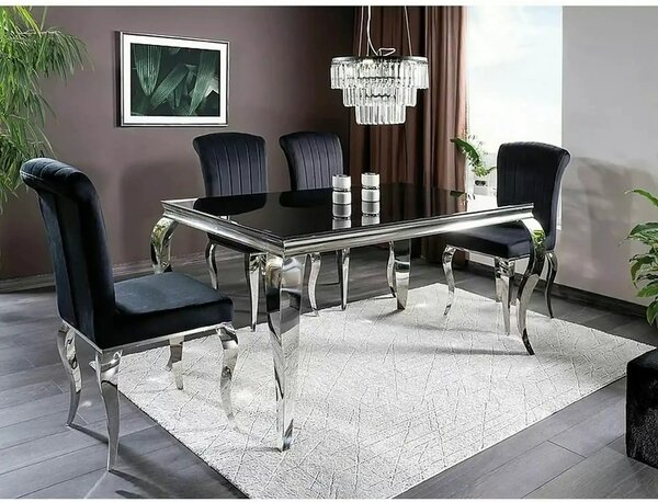 Masa PRINCE, negru/crom, sticla securizata/metal, 150x90x75 cm
