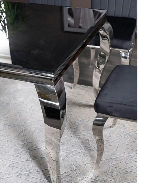 Masa PRINCE, negru/crom, sticla securizata/metal, 150x90x75 cm