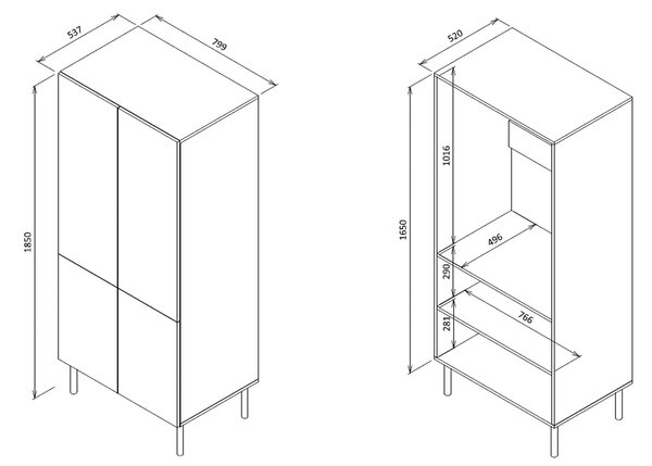 Dulap ASENSIO S-1, gri deschis, PAL laminat/metal, cu 4 usi, 80x54x185