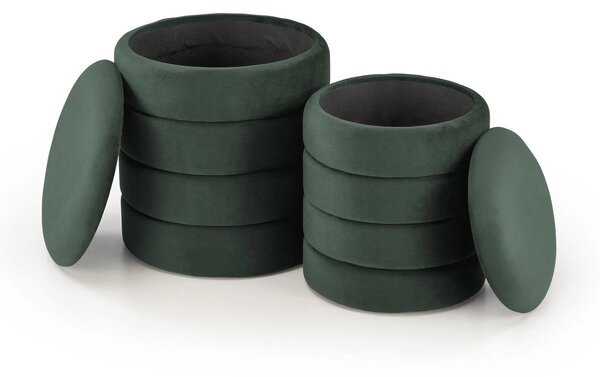 Set 2 taburete PACHO, stofa catifelata verde, cu spatiu depozitare