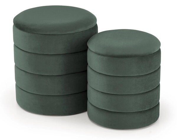 Set 2 taburete PACHO, stofa catifelata verde, cu spatiu depozitare