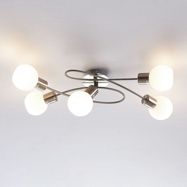 Lindby plafonieră Elaina, 65 cm, 5 becuri, nichel, sticlă, E14, reglabil, Metalic, Camera de zi / sufragerie, Metal, Modern