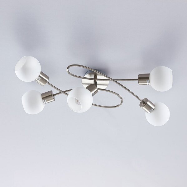 Lindby plafonieră Elaina, 65 cm, 5 becuri, nichel, sticlă, E14, reglabil, Metalic, Camera de zi / sufragerie, Metal, Modern