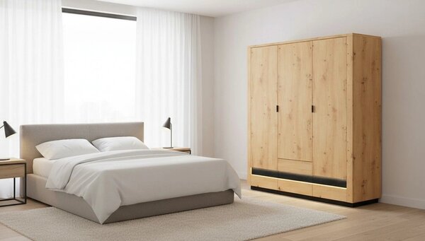 Dulap OSTIA, stejar artisan/negru, PAL, cu 3 usi si 2 sertare, 181x56x