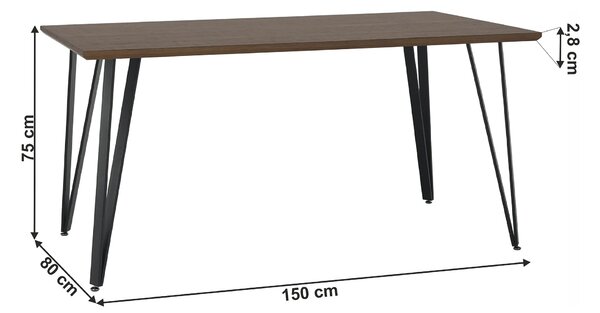 Masa FRIADO, stejar/negru, metal, 150x80x75 cm