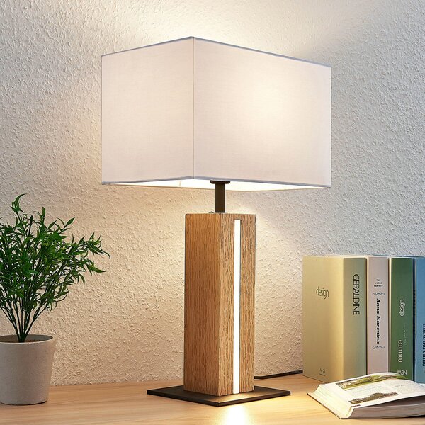 Lindby lampă de masă Garry, 2 becuri, alb, lemn, 53 cm, E27, reglabil, Alb, Camera de zi / sufragerie, Țesătură / Textil, Modern