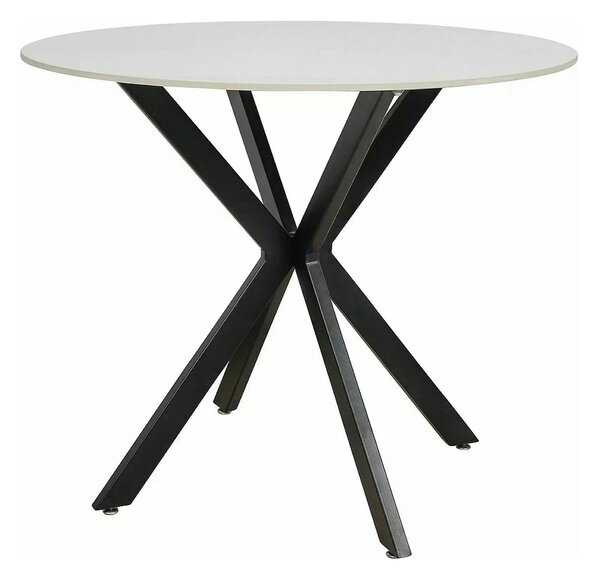 Masa TALIA, alb cu efect de marmura/negru mat, ceramica/metal, 90x90x7
