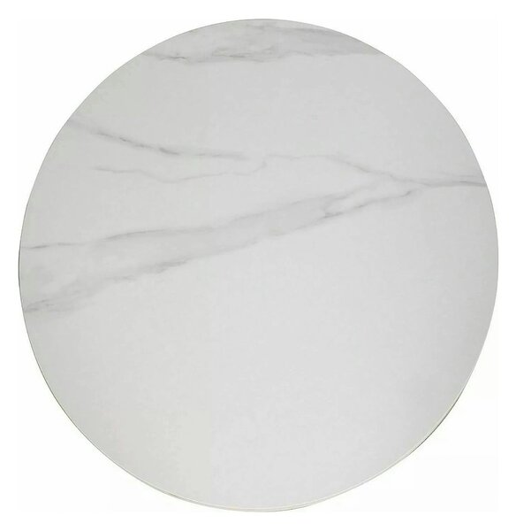Masa TALIA, alb cu efect de marmura/negru mat, ceramica/metal, 90x90x7