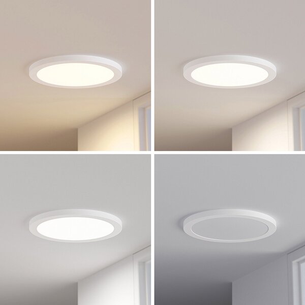 PRIOS Plafonieră LED Prios Aureka, detector de mișcare, Ø 33 cm, alb, Alb, Camera de zi / sufragerie, Aluminiu, Modern, Plafon rotund direct