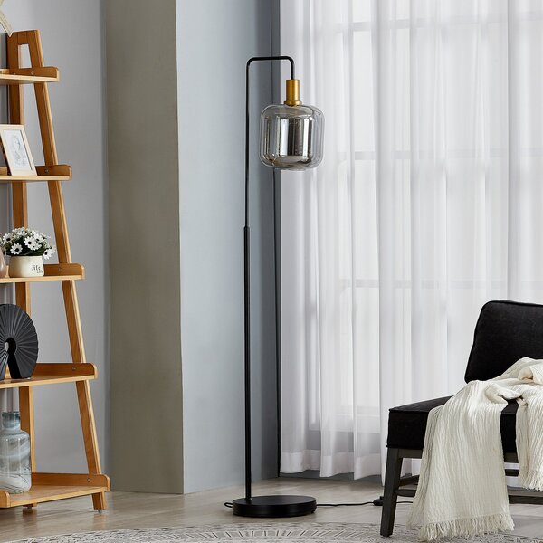 Lindby lampadar Nimbora, 150 cm, negru, sticlă, metal, Negru, Camera de zi / sufragerie, Metal, Modern