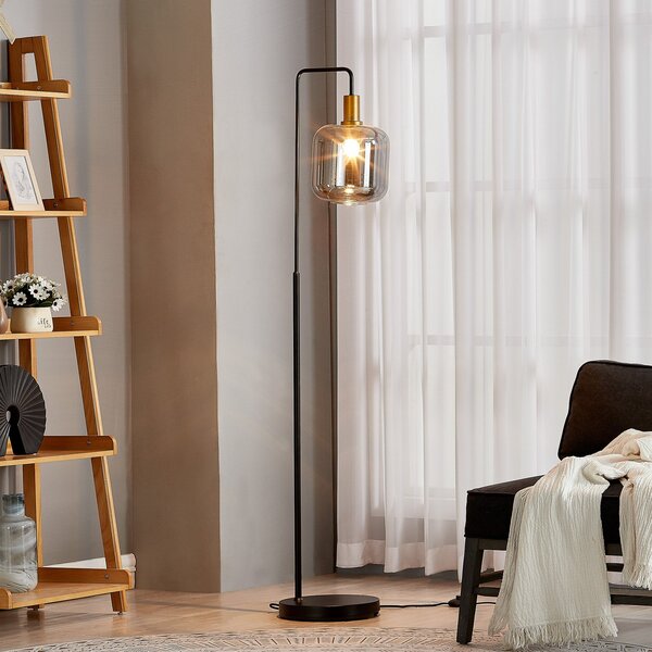 Lindby lampadar Nimbora, 150 cm, negru, sticlă, metal, Negru, Camera de zi / sufragerie, Metal, Modern
