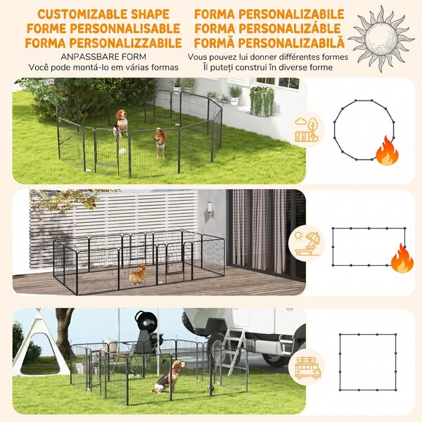 PawHut Gard pentru Câini, Incintă Modulară pentru Câini din 8 Secții pentru Interior și Exterior, 80x100 cm, Negru | Aosom Romania
