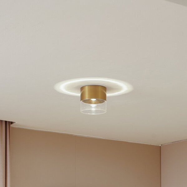 Lindby Plafonieră cu LED Dalila, auriu, Ø 10 cm, aluminiu, Auriu / Alamă, Camera de zi / sufragerie, Aluminiu, Modern