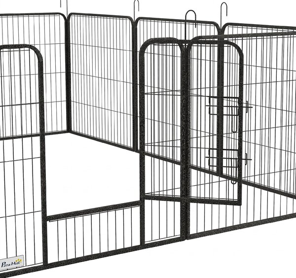 PawHut Gard pentru Câini, Incintă Modulară pentru Câini din 8 Secții pentru Interior și Exterior, 80x100 cm, Negru | Aosom Romania