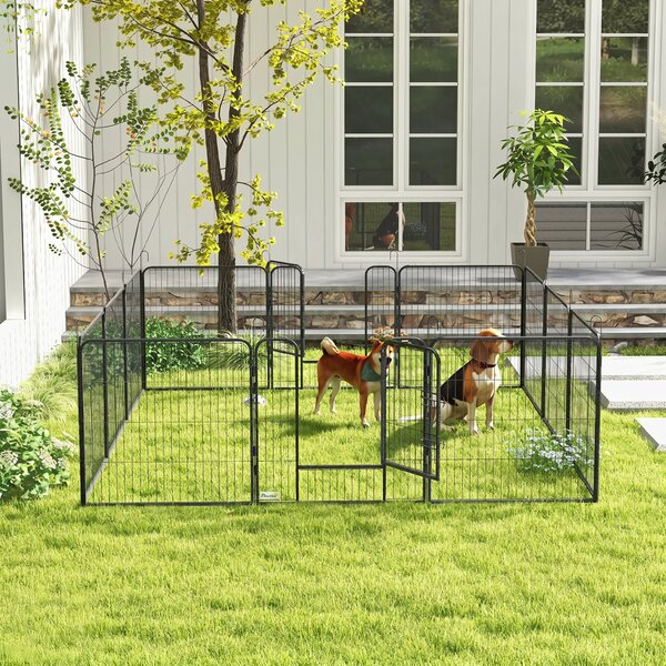 PawHut Gard pentru Câini, Incintă Modulară pentru Câini din 8 Secții pentru Interior și Exterior, 80x100 cm, Negru | Aosom Romania