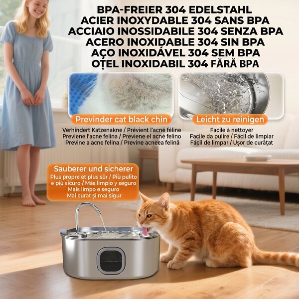 PawHut Fântână Apă Inox Automată 7L | Aosom Romania