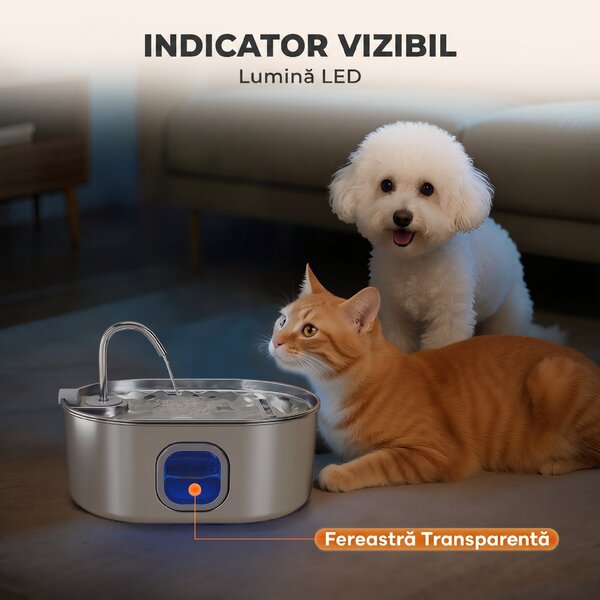 PawHut Fântână Apă Inox Automată 7L | Aosom Romania