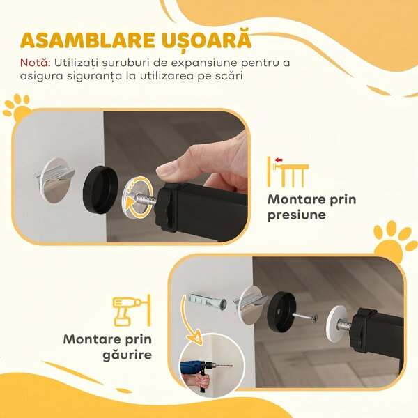 PawHut Poartă Extensibilă pentru câini fără șuruburi, Poartă de Siguranță Reglabilă, 94-100x78 cm, Negru | Aosom Romania