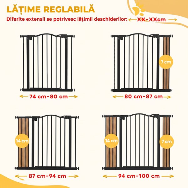 PawHut Poartă Extensibilă pentru câini fără șuruburi, Poartă de Siguranță Reglabilă, 94-100x78 cm, Negru | Aosom Romania