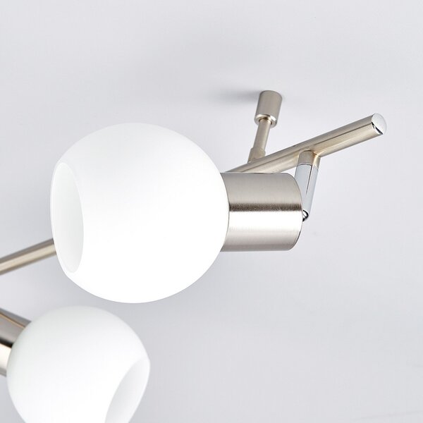 Lindby plafonieră Elaina, 180 cm, 6 becuri, nichel, sticlă, E14, reglabil, Gri, Camera de zi / sufragerie, Metal, Modern
