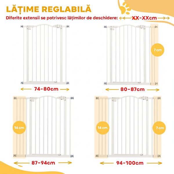 PawHut Poartă Extensibilă pentru Câini fără Șuruburi, Poartă de Siguranță Reglabilă, 94-100x94 cm, Alb | Aosom Romania