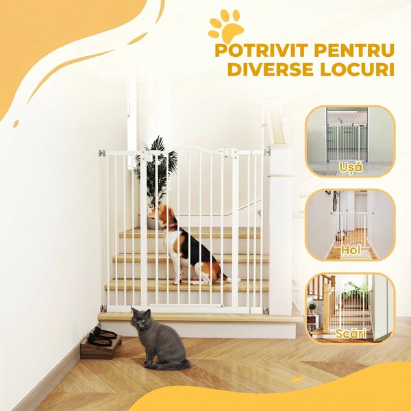PawHut Poartă Extensibilă pentru Câini fără Șuruburi, Poartă de Siguranță Reglabilă, 94-100x94 cm, Alb | Aosom Romania