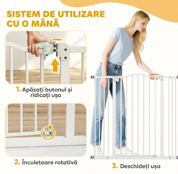 PawHut Poartă Extensibilă pentru Câini fără Șuruburi, Poartă de Siguranță Reglabilă, 94-100x94 cm, Alb | Aosom Romania