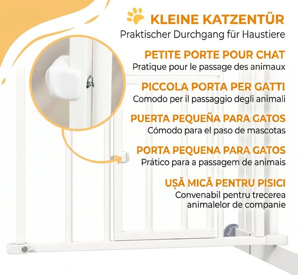 PawHut Uşa de Siguranţă pentru Câini, Barieră pentru Animale de Companie cu Ușă Mică pentru Pisici, 74-80x76 cm, Alb | Aosom Romania