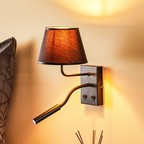 Luminex Aplică de perete Soho, conică, lumină citit negru/auriu, Negru, Camera de zi / sufragerie, Metal, Modern, Lumină de lectură