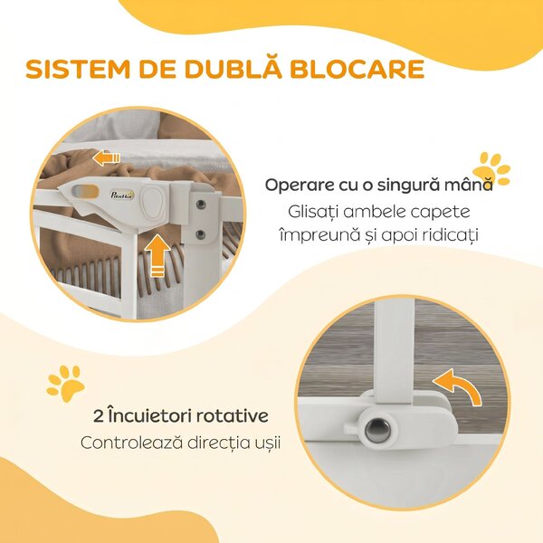 PawHut Uşa de Siguranţă pentru Câini, Barieră pentru Animale de Companie cu Ușă Mică pentru Pisici, 74-80x76 cm, Alb | Aosom Romania