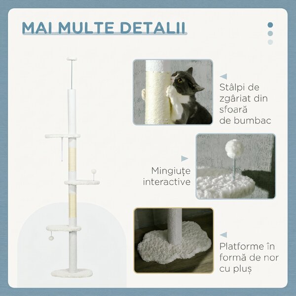 PawHut Zgârietoare Reglabilă cu Sfoară Albă | Aosom Romania