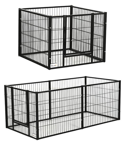 PawHut Tarc de Joacă pentru Animale, 6 Panouri din Oțel, Lungime Ajustabilă 82,5-150x61cm, Ideal pentru Interior/Exterior, Negru | Aosom Romania