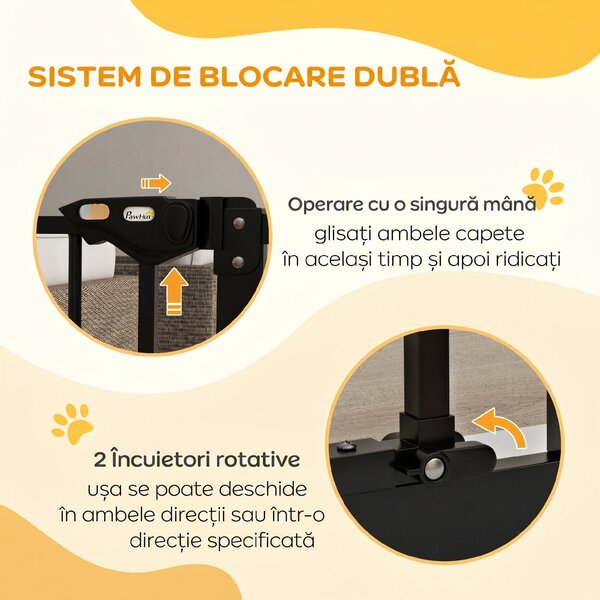 PawHut Poartă de Siguranță pentru Câini cu 2 Extensii, Lățime Reglabilă și Închidere Automată, 74-87x77 cm, Negru | Aosom Romania