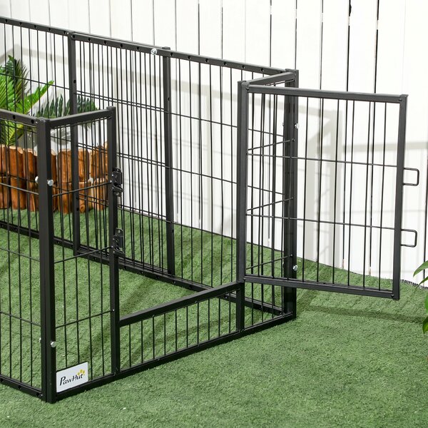 PawHut Tarc de Joacă pentru Animale, 6 Panouri din Oțel, Lungime Ajustabilă 82,5-150x61cm, Ideal pentru Interior/Exterior, Negru | Aosom Romania