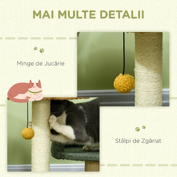 PawHut Copac Zgârieturi Pisici 2 Platforme Minge Catifea 43x39x52cm Multicolor | Aosom Romania
