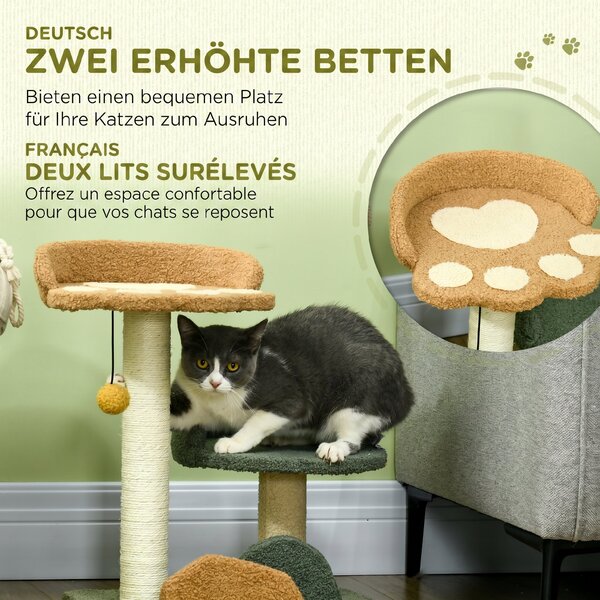 PawHut Copac Zgârieturi Pisici 2 Platforme Minge Catifea 43x39x52cm Multicolor | Aosom Romania