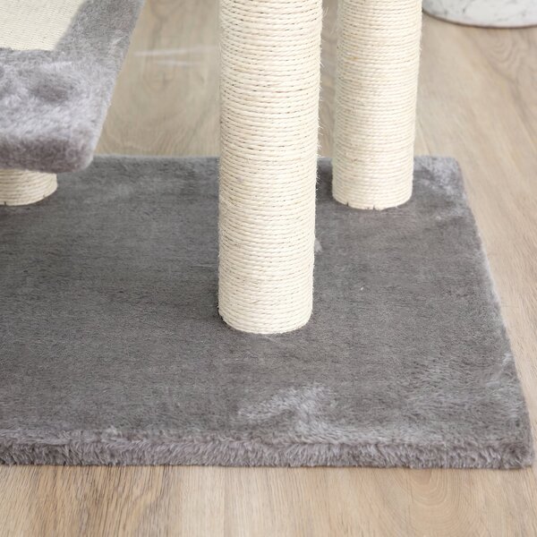 PawHut Arbore de Zgâriat pentru Pisici cu Culcuș Rotund, Stâlpi din Sisal și Acoperire din Pluș, 48,5x48,5x100 cm, Gri | Aosom Romania