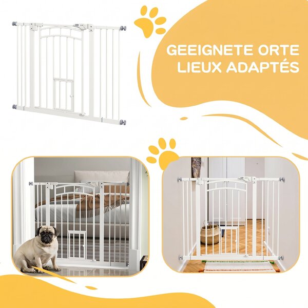 PawHut Uşa de Siguranţă pentru Câini, Barieră pentru Animale de Companie cu Ușă Mică pentru Pisici, 74-100x76 cm, Alb | Aosom Romania
