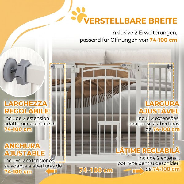 PawHut Uşa de Siguranţă pentru Câini, Barieră pentru Animale de Companie cu Ușă Mică pentru Pisici, 74-100x76 cm, Alb | Aosom Romania