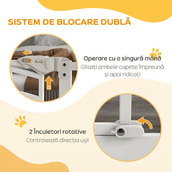 PawHut Uşa de Siguranţă pentru Câini, Barieră pentru Animale de Companie cu Ușă Mică pentru Pisici, 74-100x76 cm, Alb | Aosom Romania