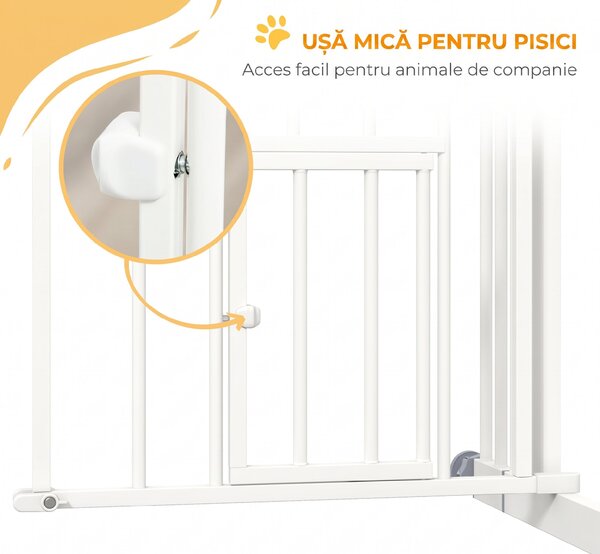 PawHut Uşa de Siguranţă pentru Câini, Barieră pentru Animale de Companie cu Ușă Mică pentru Pisici, 74-100x76 cm, Alb | Aosom Romania