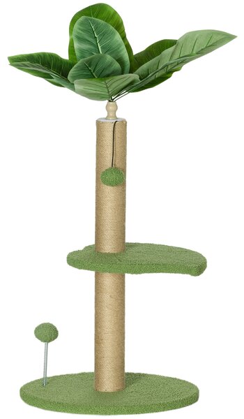 PawHut Arbore pentru Pisici cu Stâlp de Zgâriat, Platforme și Mingi de Jucărie, Ø40x83 cm, Verde | Aosom Romania