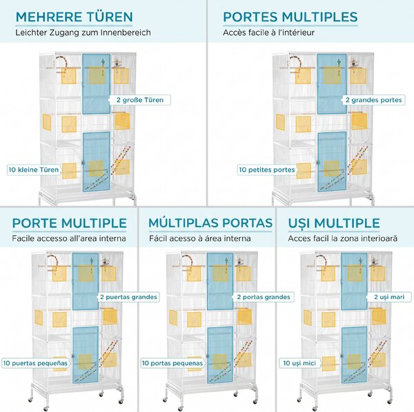 PawHut Cusca pentru pasari cu 3 niveluri, cu suport, roti, jucarii, scari, pentru canari, cinteze, calopsiti, perusi | Aosom Romania
