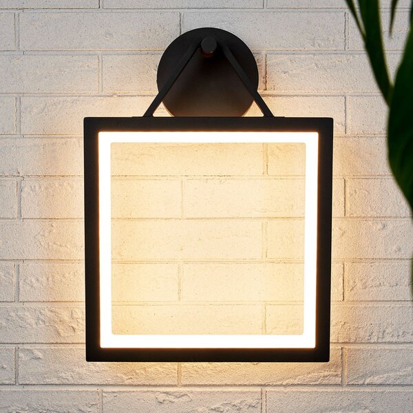 Lucande Aplică LED de exterior Mirco, angulară, IP65, Negru, Metal, Modern, Soclu de perete jos