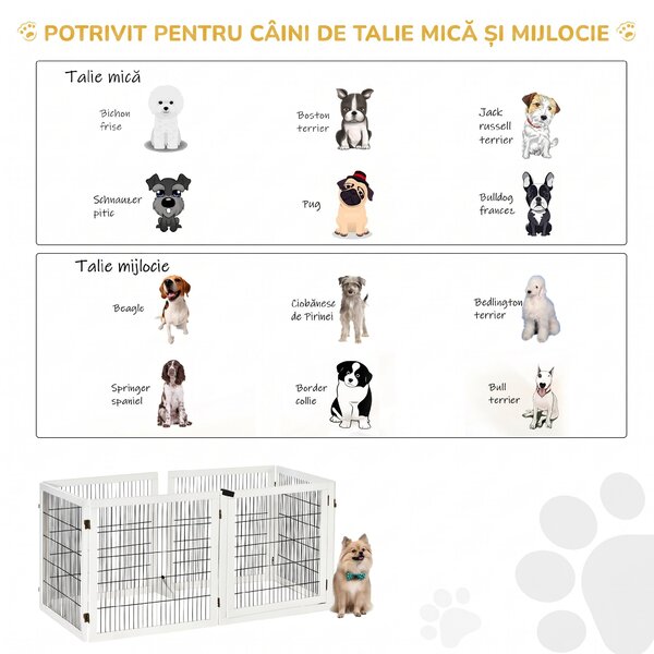 PawHut Poarta pentru Caini de Talie Mica/Medie cu 6 Panouri Pliabile, Poarta de Siguranta din Lemn si Otel, 432x36x70 cm, Galben