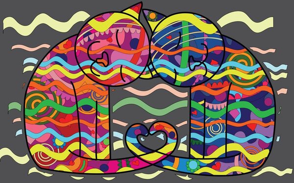 Tablou pisici îndrăgostite în stil pop art
